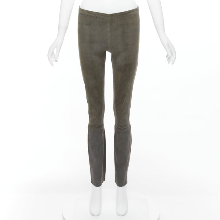 HAIDER ACKERMANN green grey suede leather flared legging pants FR36 S