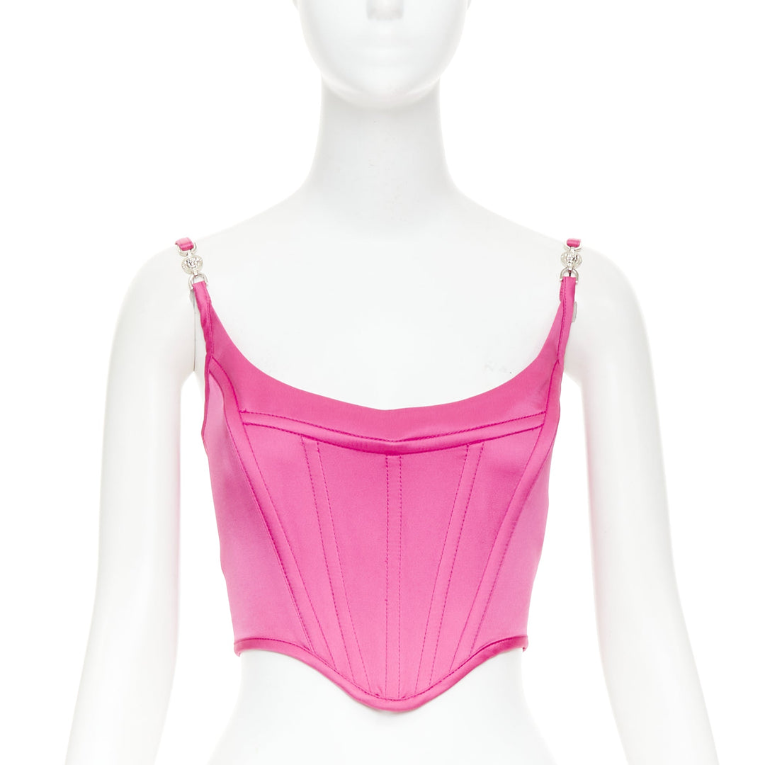 new VERSACE Medusa '95 Satin Waterlilly fuschia pink boned corset top IT38 XS