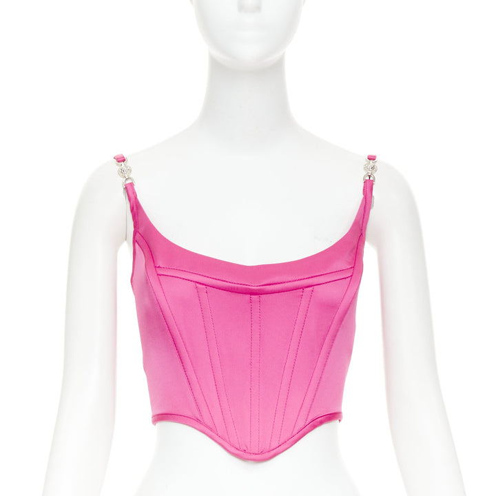 new VERSACE Medusa '95 Satin Waterlilly fuschia pink boned corset top IT38 XS