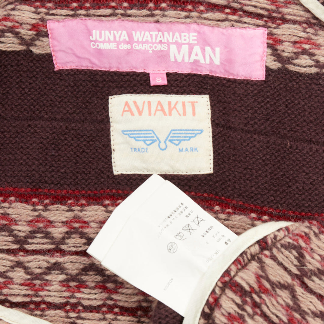 JUNYA WATANABE MAN 2003 Aviakit Lewis Leathers knit fairisle biker vest jacket S