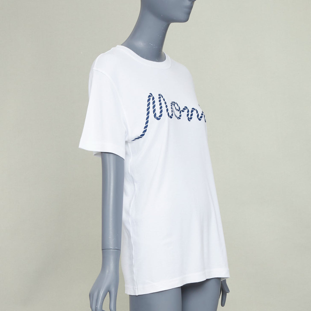 MONSE Cursive Rope white cotton modal navy logo print crew relaexed tshirt XS
