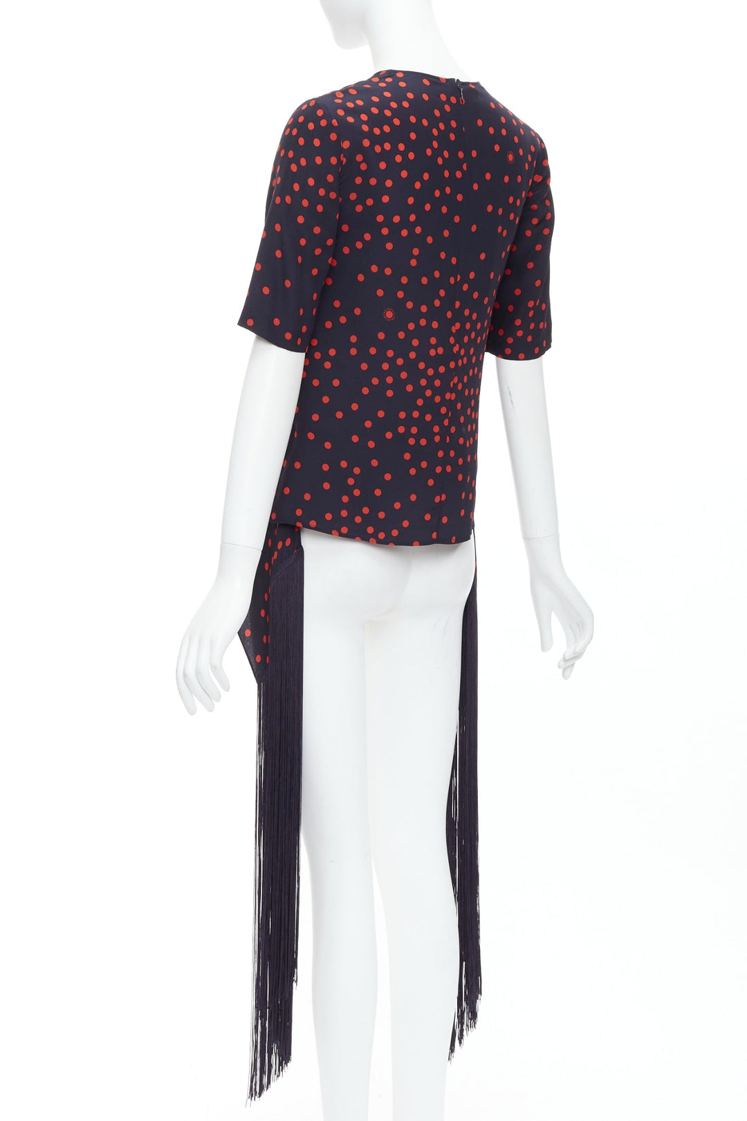 STELLA MCCARTNEY 2019 red navy silk polka dot fringe trim top IT38 XS