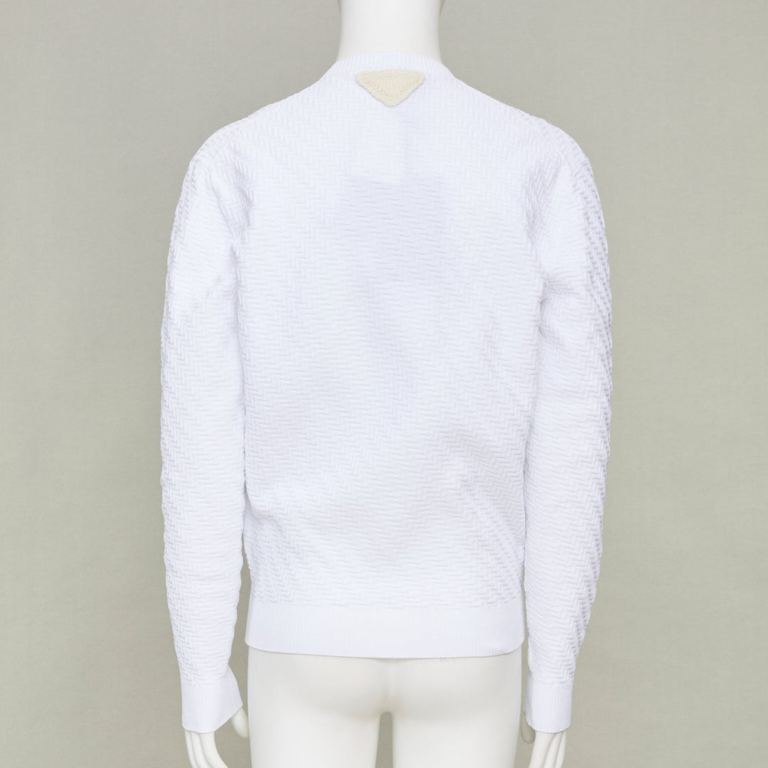 PRADA white zigzag micro texture geometric long sleeve crewneck sweater IT48 M