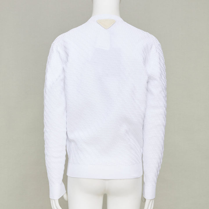 PRADA white zigzag micro texture geometric long sleeve crewneck sweater IT48 M