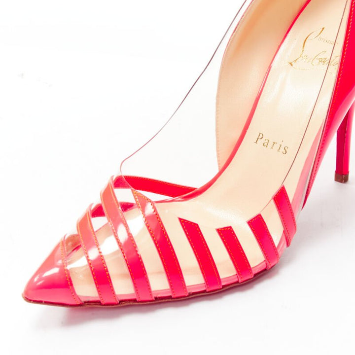 CHRISTIAN LOUBOUTIN Pivichic 100 neon pink striped patent PVC pigalle EU37.5