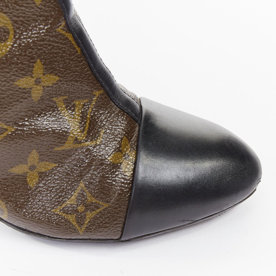 LOUIS VUITTON 2016 Revival monogram canvas patent cap toe Chelsea boots EU38 US8