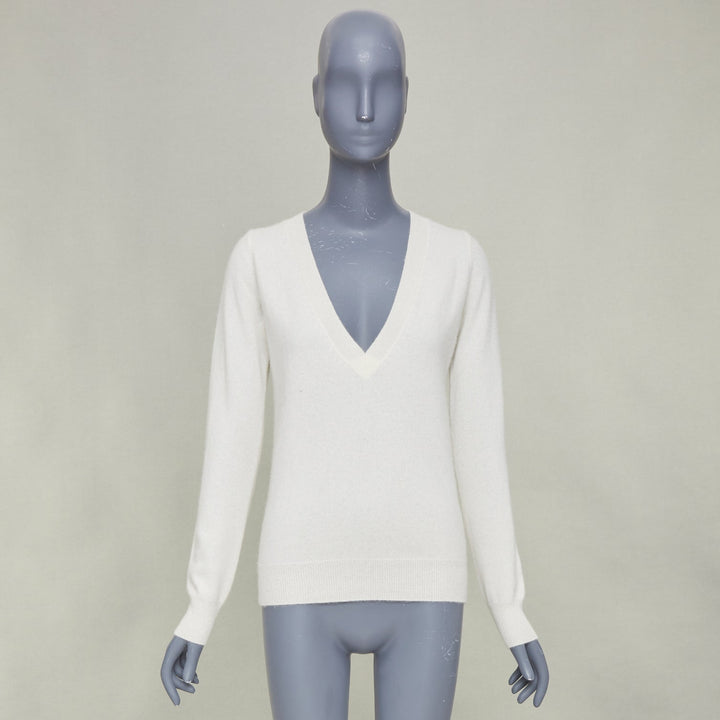 MADELEINE THOMPSON Nolte 100% cashmere cream V neck long sleeve sweater M