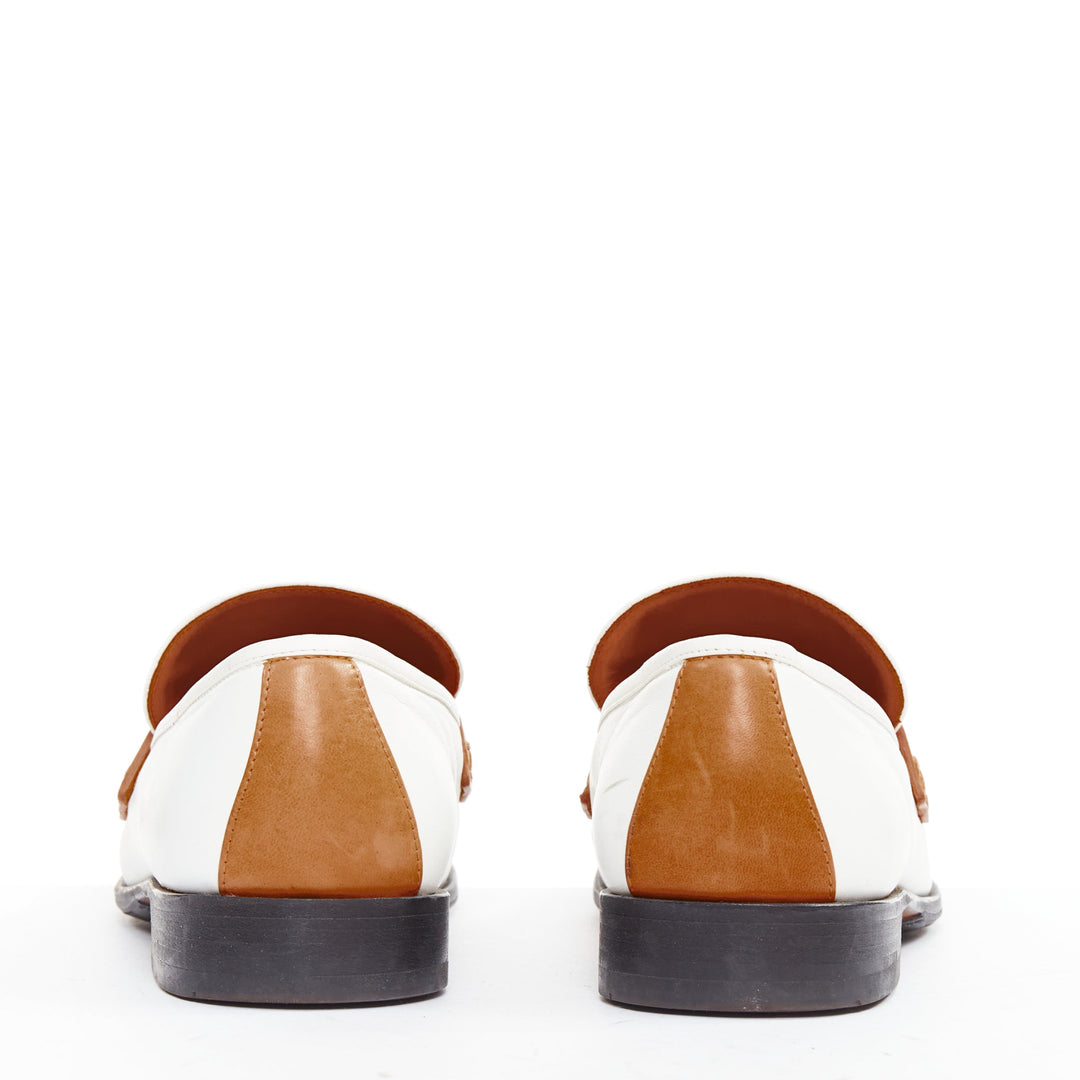 OLD CELINE Phoebe Philo white goat leather brown Triomphe horsebit loafer EU37.5