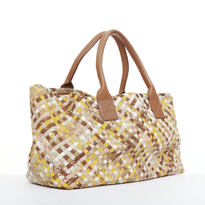 BOTTEGA VENETA Limited Edition Cabat Intrecciato yellow pink cream tote bag