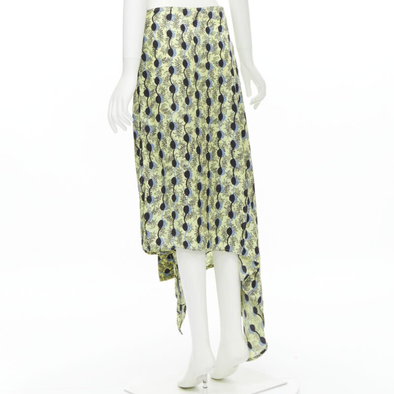 MARNI yellow paisley blue black geometric print belted wrap skirt IT40 S