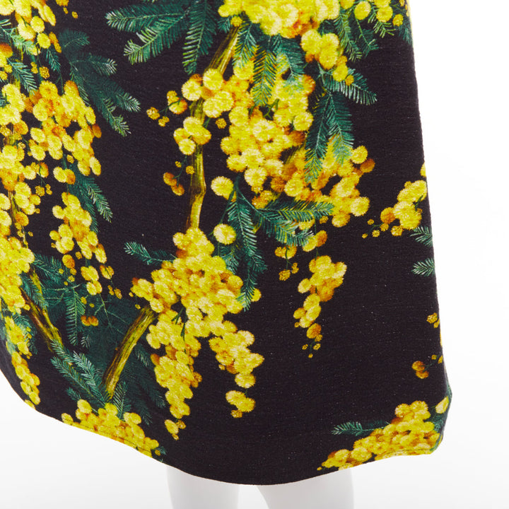 DOLCE GABBANA yellow black cotton floral print textured A-line skirt IT40 S