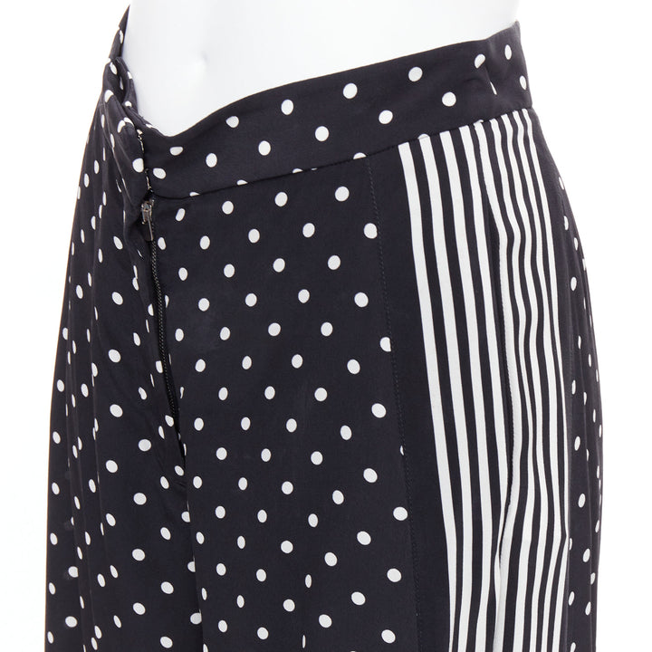 STELLA MCCARTNEY 2016 black white 100% silk polka dot striped pants IT36 XXS
