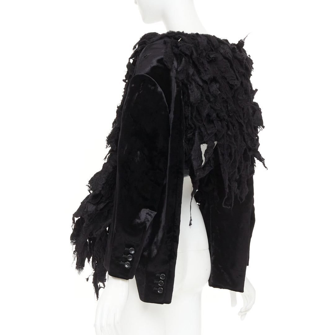 rare COMME DES GARCONS 2019 Runway black shredded silk fringe multi sleeves top