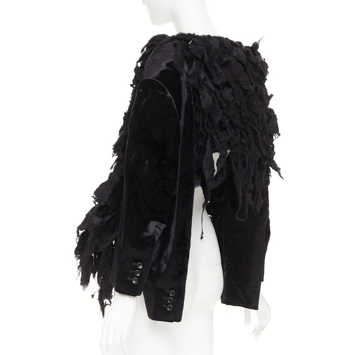 rare COMME DES GARCONS 2019 Runway black shredded silk fringe multi sleeves top