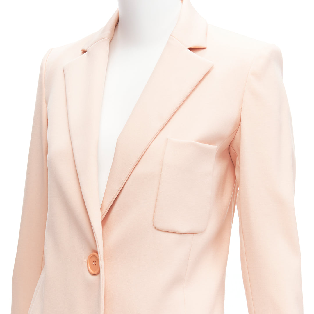 OSCAR DE LA RENTA 2018 blush pink wool 3 pocket longline blazer jacket US0 XS