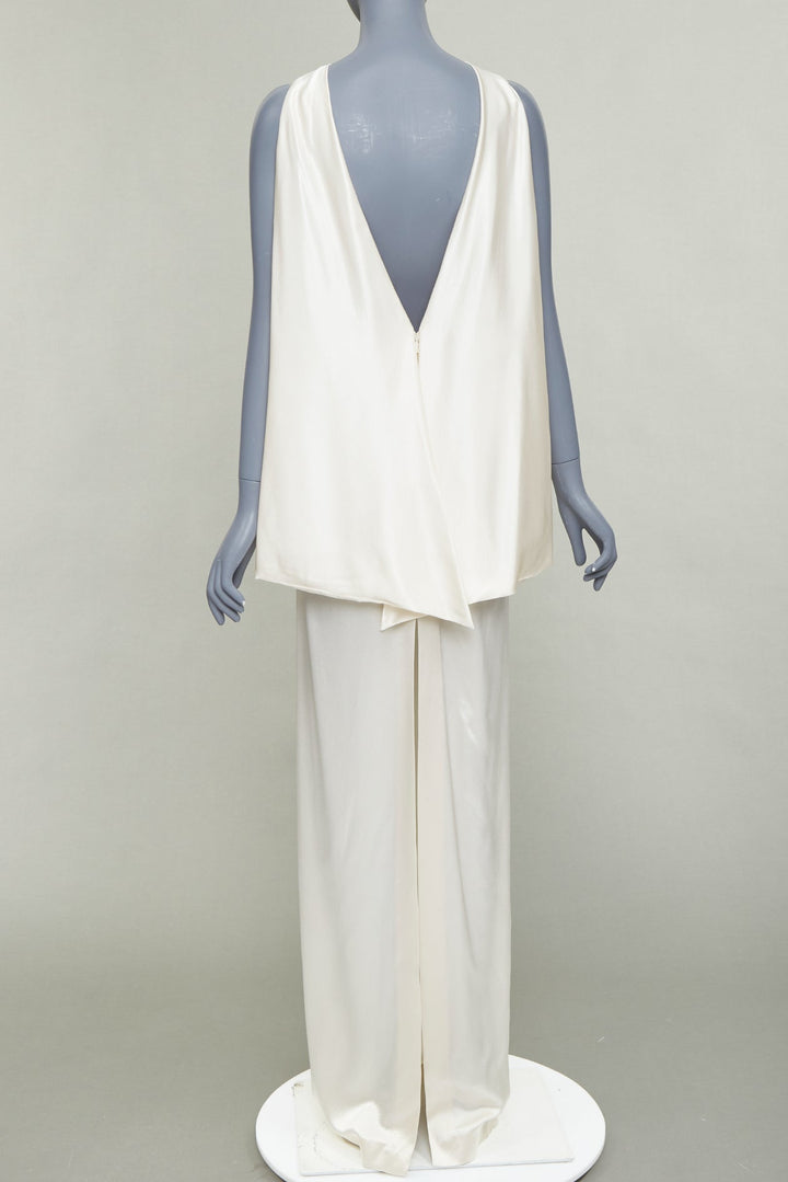 SAINT LAURENT 2022 Runway Bridal ivory silk satin draped empire gown FR34 XS