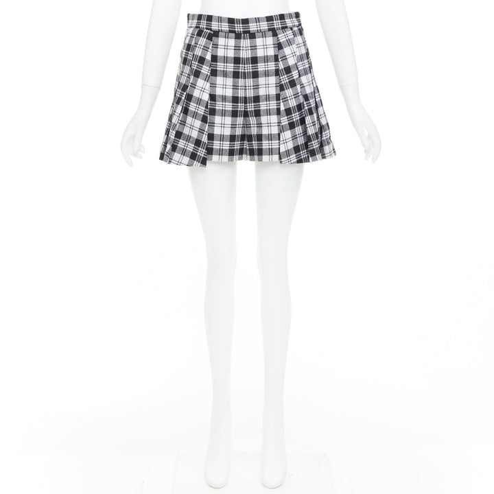 RED VALENTINO black grey 100% virgin wool checked tartan mini skort IT38 XS