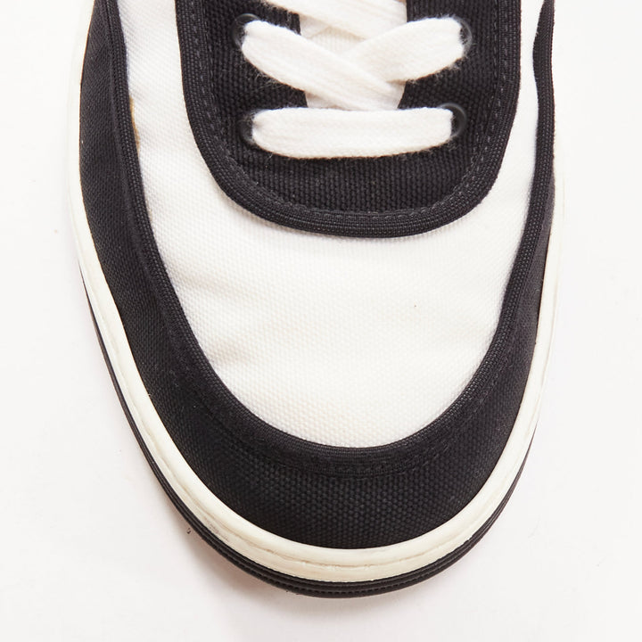 CHANEL 21S black white CC logo fabric minimal lace up sneakers EU36.5