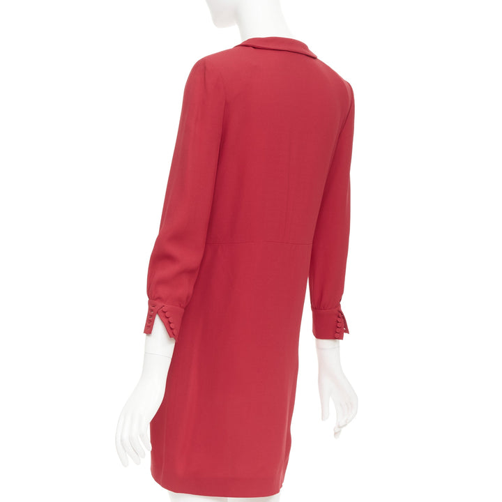 SAINT LAURENT 2013 red crepe pleated front peter pan collar mini dress FR34 XS