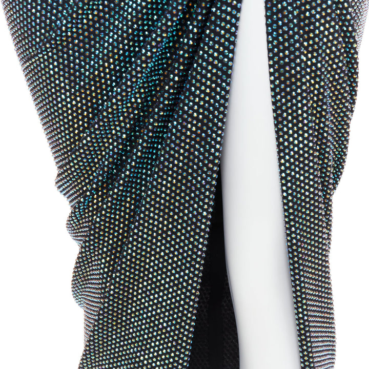 ALEXANDRE VAUTHIER 2021 blue black crystal bustier high slit strapless gown