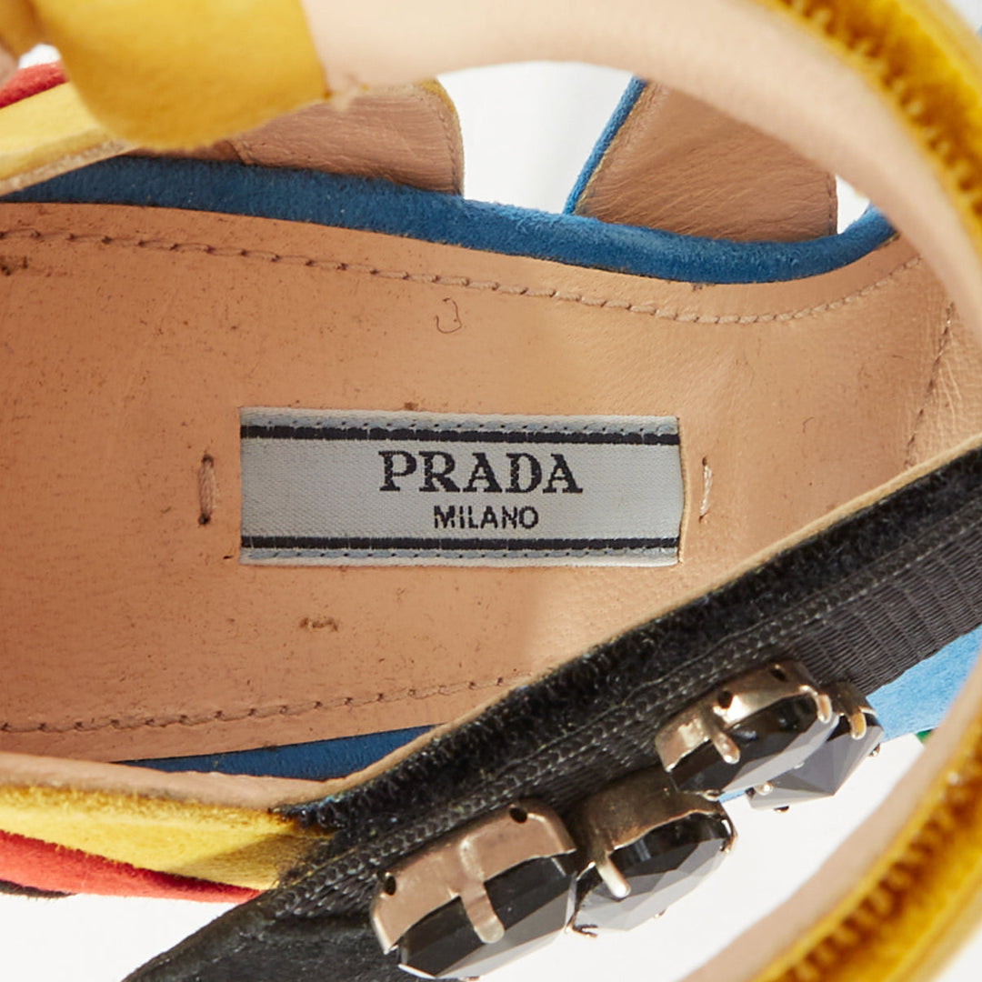 rare PRADA 2014 Runway asymmetric jewel colorblock suede heel sandals EU38 US8