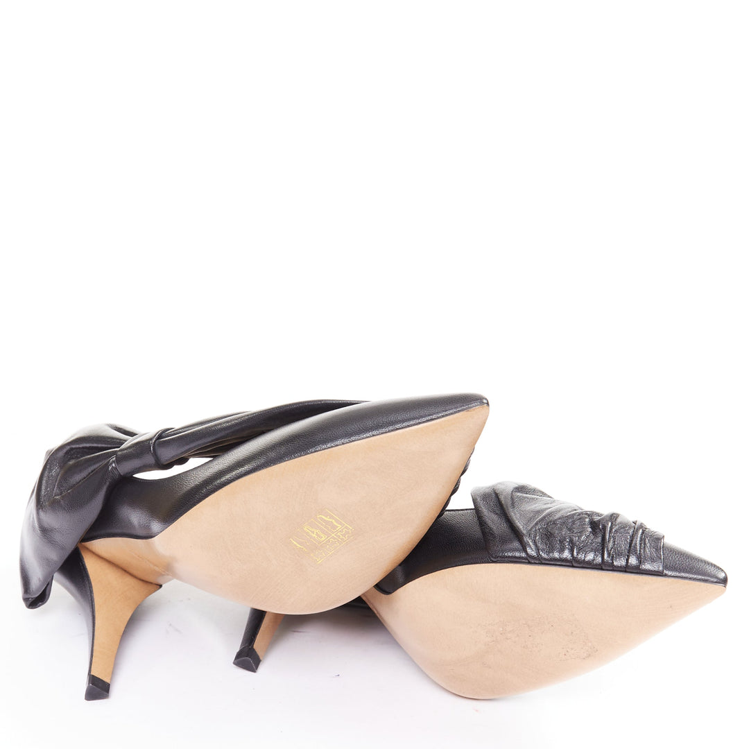 VALENTINO black leather oversized bow point toe kitten pumps EU37