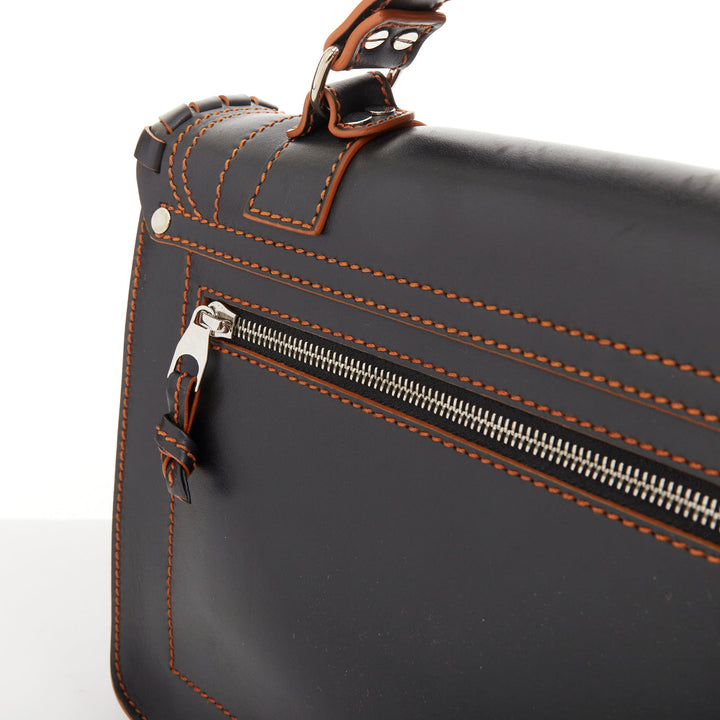 PROENZA SCHOULER PS1 Medium whipstitch black leather orange trim satchel bag OS