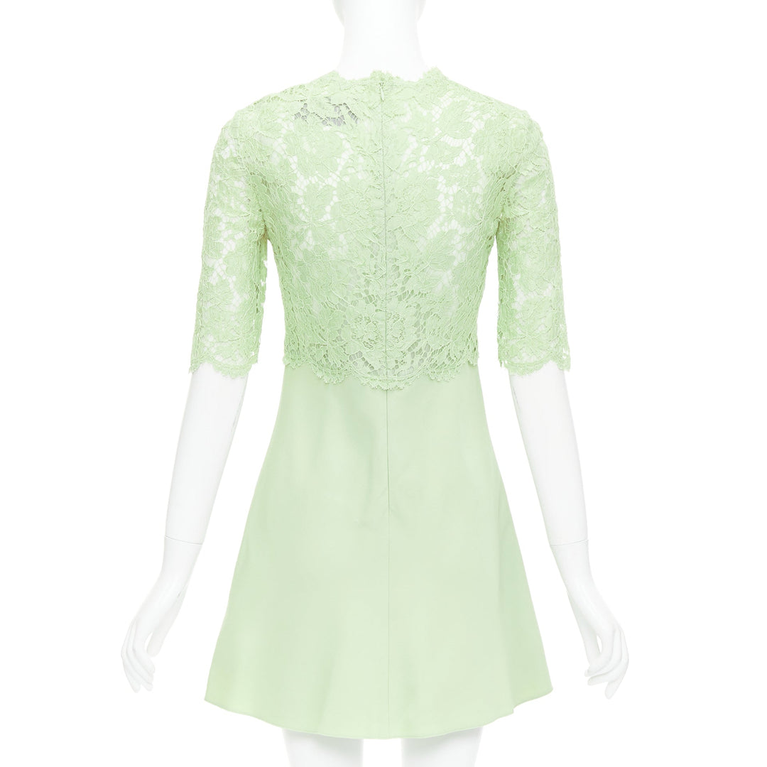VALENTINO light green cotton blend lace bodice A line dress IT38 XS