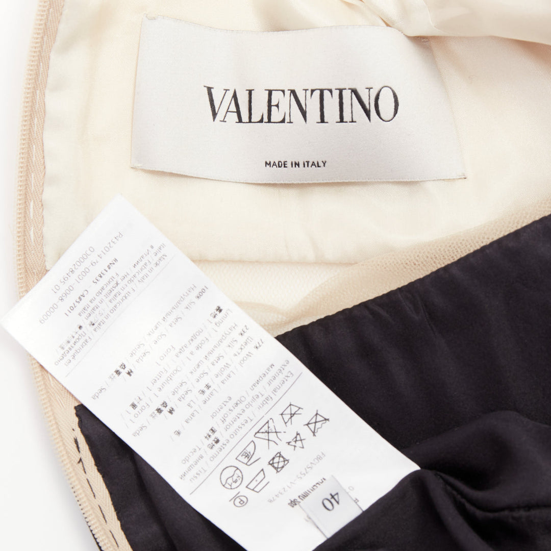 VALENTINO 2014 black beige sheer tulle wool silk inverted pleat dress IT40 S