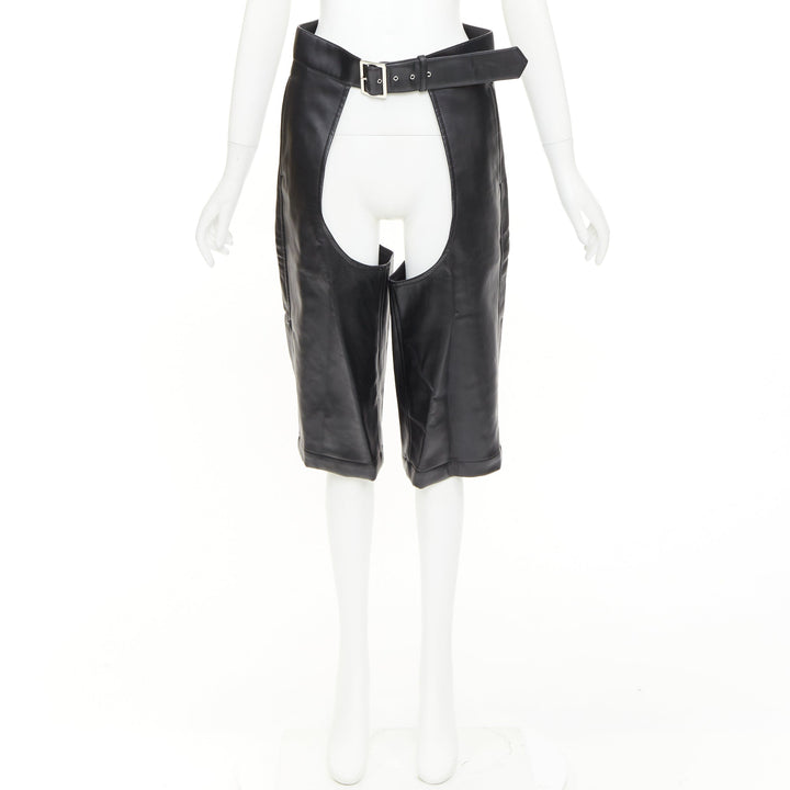 COMME DES GARCONS HOMME PLUS 2019 Runway faux leather cutout chaps shorts XS