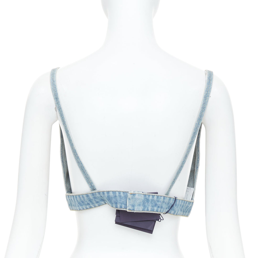 PRADA blue denim triangle logo seal plaque bra top IT42 M