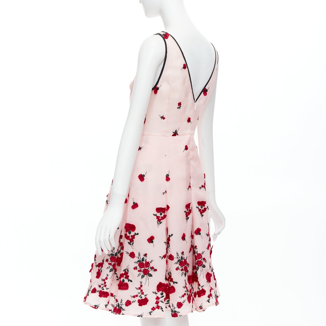 OSCAR DE LA RENTA 2016 pink red degrade carnation rose embroidered dress US4 S