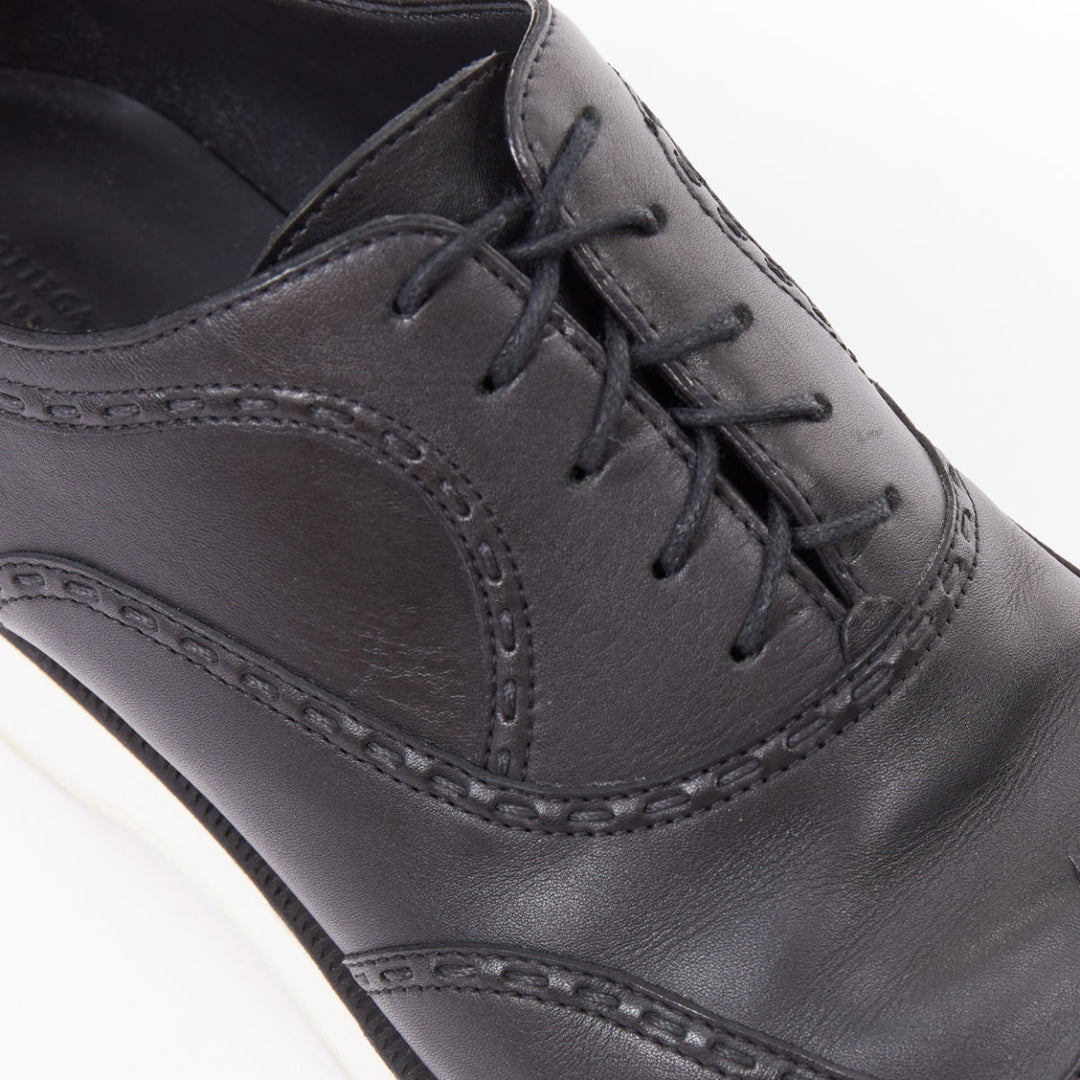 BOTTEGA VENETA black leather white midsoles perforated platform brogue shoe EU43
