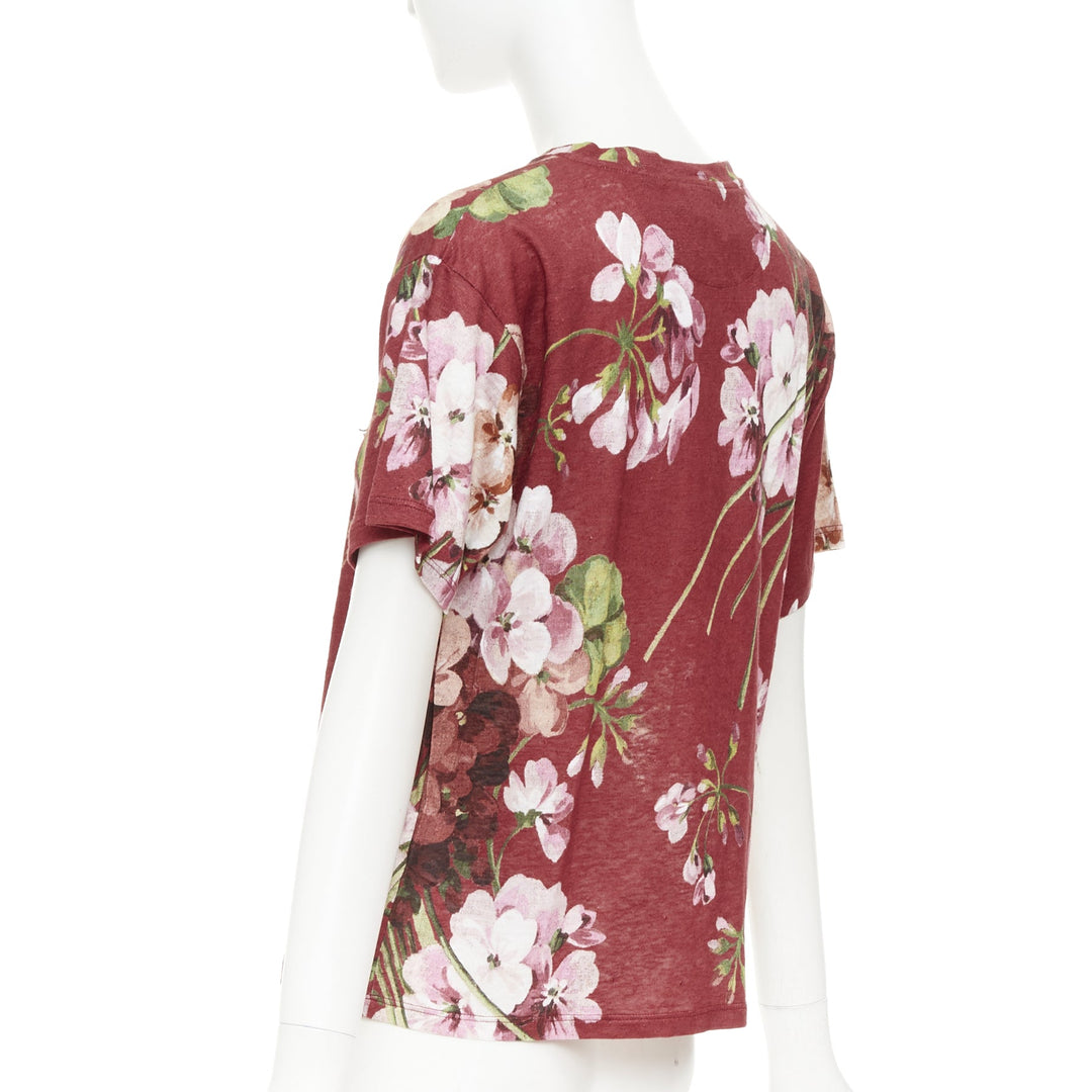 GUCCi Blooms burgundy pink floral print cotton Embellished insect t-shirt M
