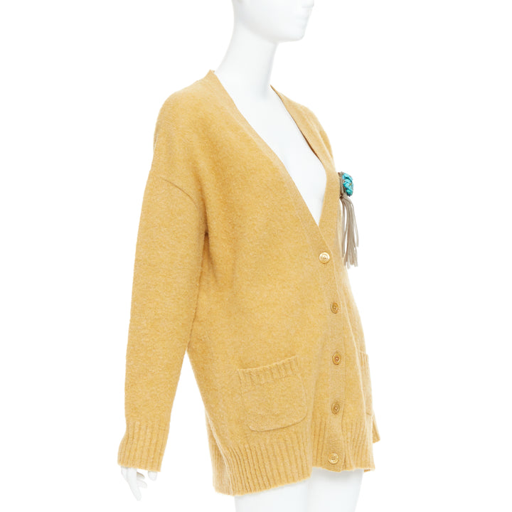 GUCCI 2020 100% wool yellow blue floral brooch oversized cardigan M