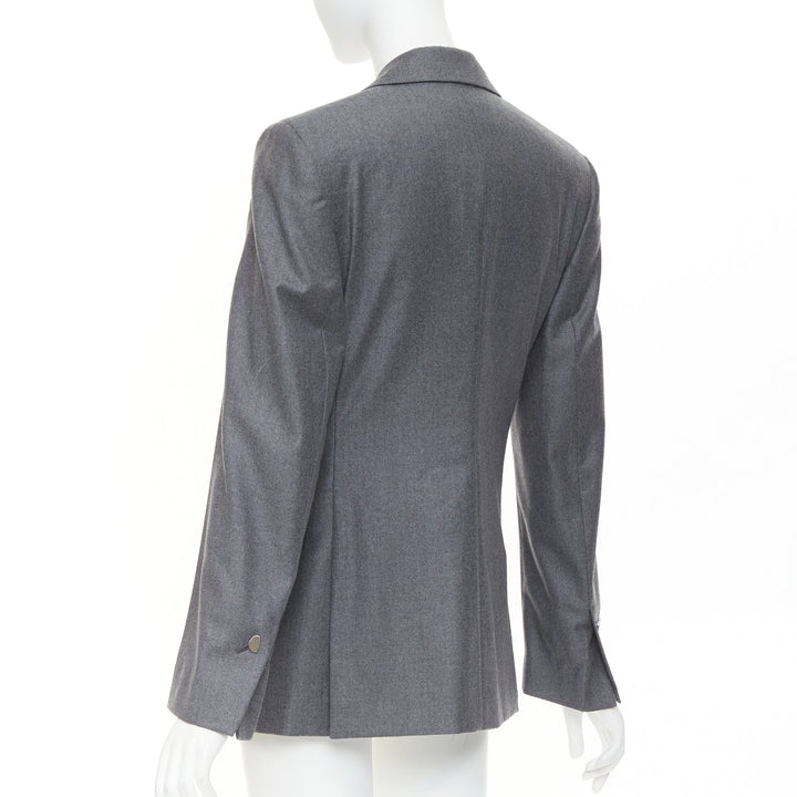 FERRAGAMO 2024 2024 grey virgin wool peak lapel power shoulder blazer IT40 S