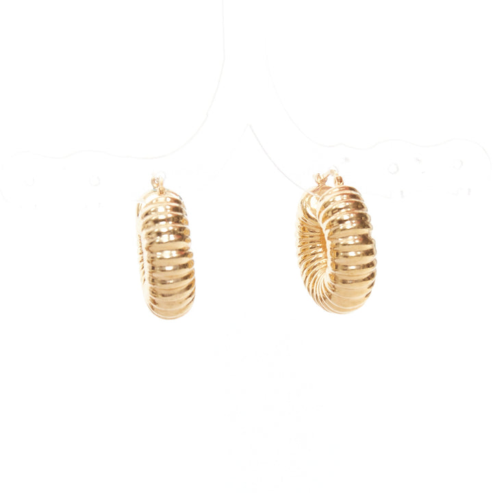 OLD CELINE Phoebe Philo chunky ribbed Croissant gold brass hoop earrings Pair