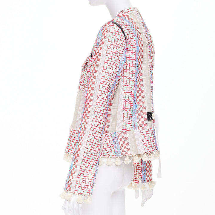 ALTUZARRA 2016 Runway Ghianda geometric check weave pompom jacket FR42 L