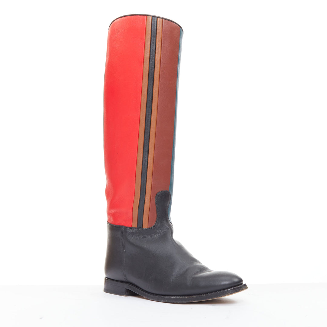 HERMES Jumping Limited red blue colorblocked leather tall riding boots EU37.5