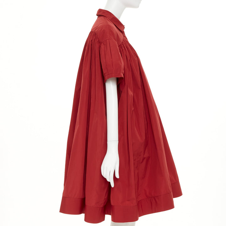 BROCK COLLECTION dark red pleated puff sleeve voluminous  mou mou dress US2 XS