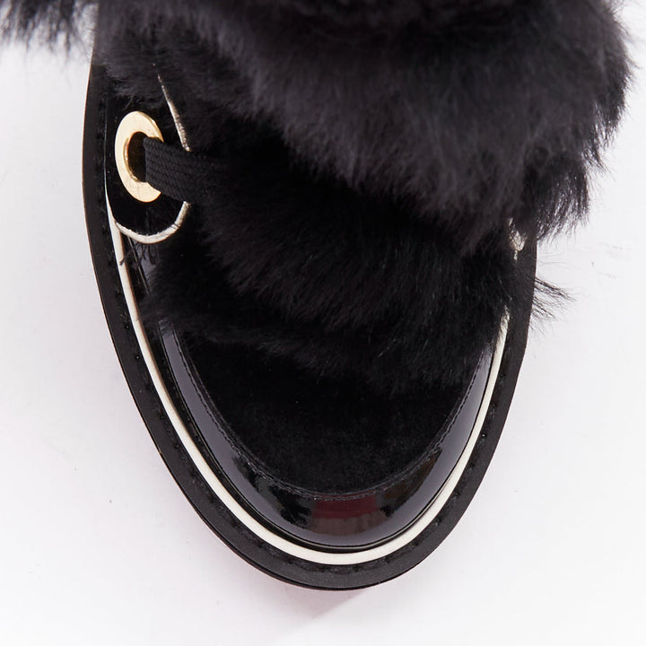 NICHOLAS KIRKWOOD Polly Neige black patent fur trim snow boots