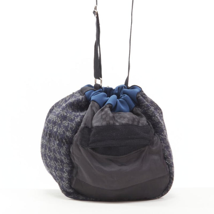 SACAI Transformable mixed fabric wool drawstring bucket crossbody tote bag