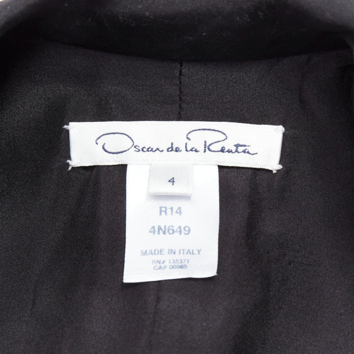 OSCAR DE LA RENTA R14 100% silk black peak collar tiered puff dress US4 S