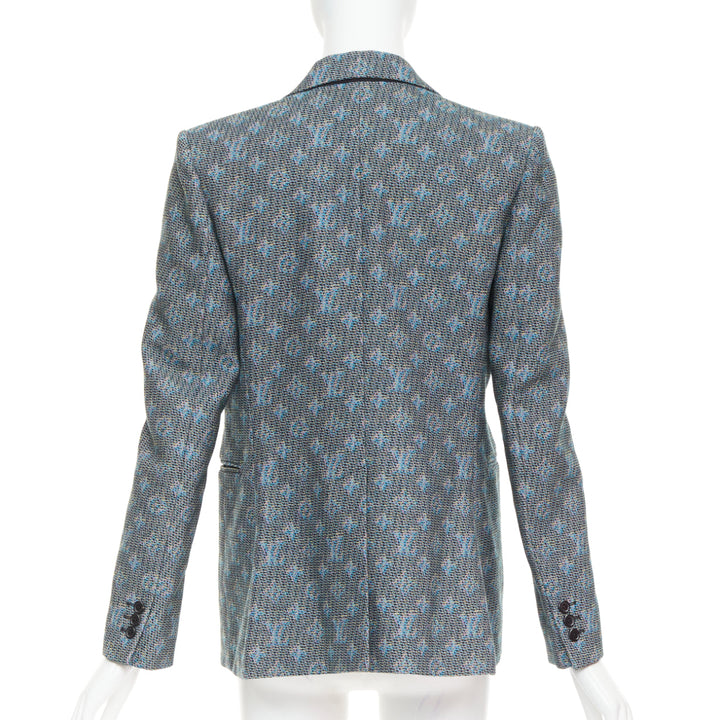 LOUIS VUITTON 2023 blue monogram wool jacquard single breasted blazer FR38 M