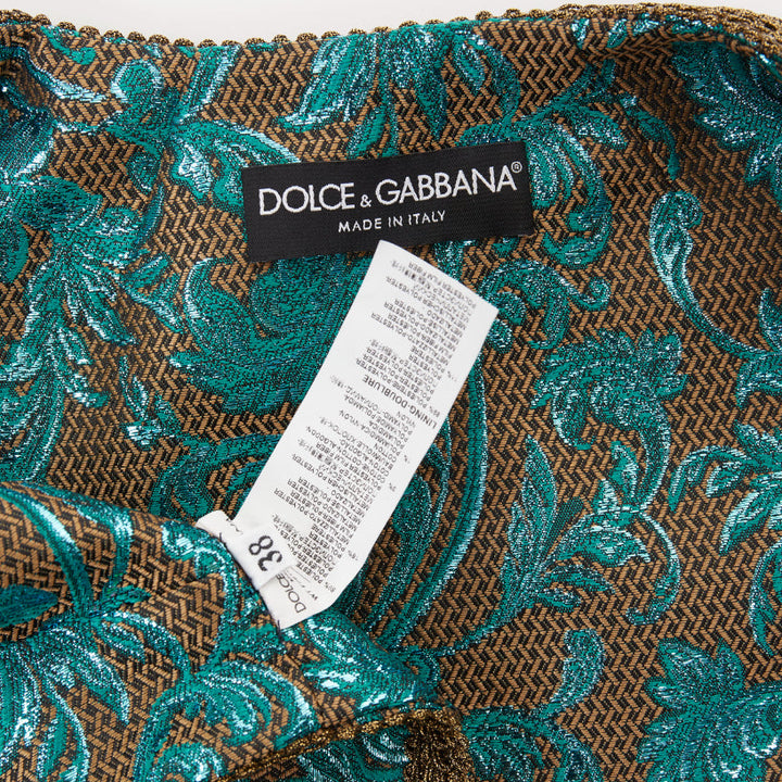 DOLCE GABBANA 2021 blue gold metallic baroque floral jacquard bolero IT38 XS