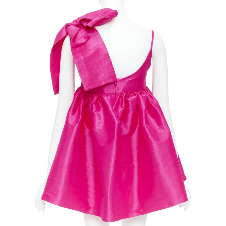 KIKA VARGAS Sue fuchsia pink silk blend bow shoulder babydoll dress XS