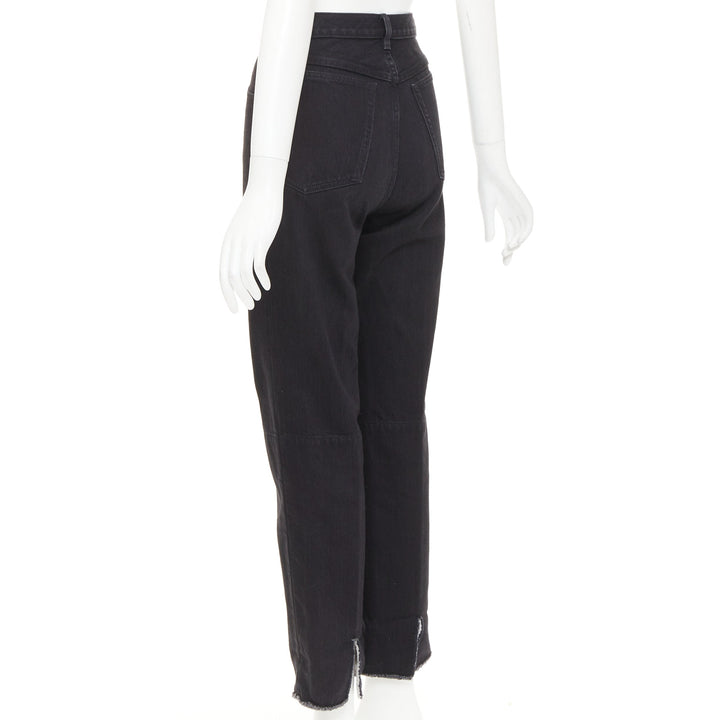 OLD CELINE Phoebe Philo black cotton denim raw  slit straight leg jeans FR36 S