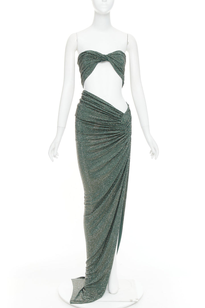 ALEXANDRE VAUTHIER Scarabeus green strass crystal cut out twisted low waist gown