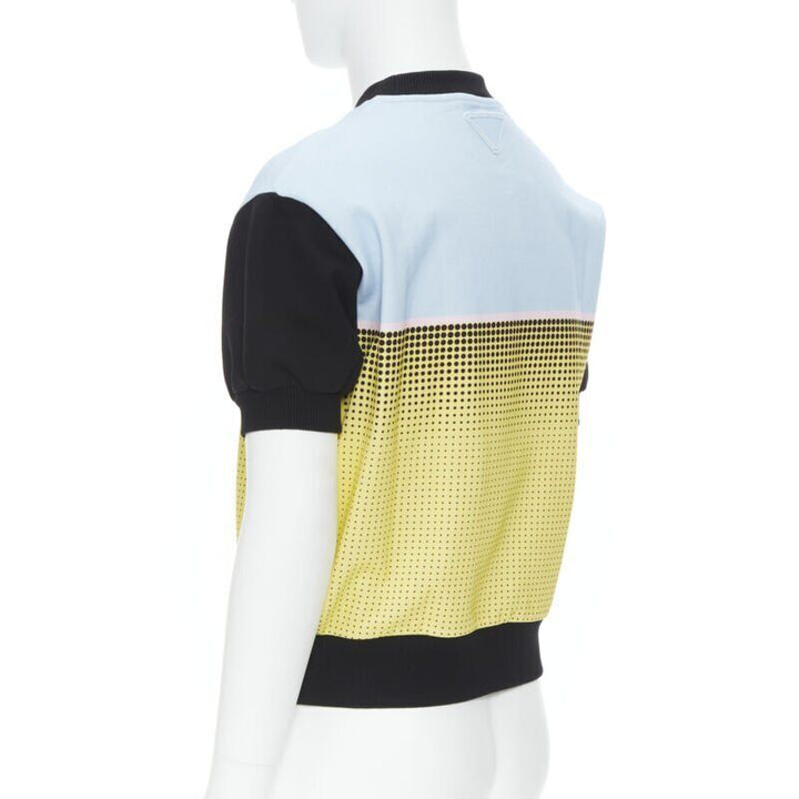 PRADA 2020 Oval logo print colorblocked short sleeve pullover sweater M