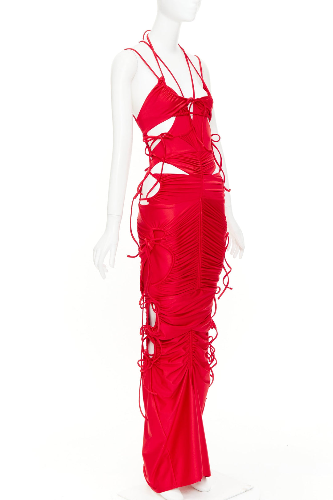 BALENCIAGA Demna 2023 Runway red patched bikini ribbon tie maxi dress FR34